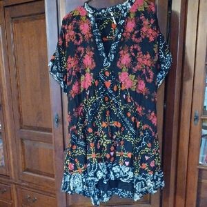 FP Movement by Free People Black and Pink Floral Blouse